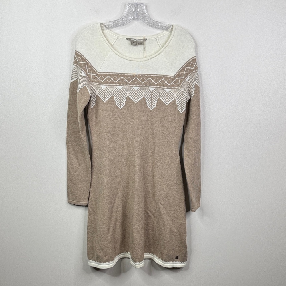 NWT Royal Robbins XS Westlands Fair Isle Sweater Dress Merino Wool Blend Tan